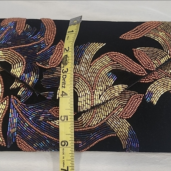 Ricki Designs Black Velvet Beaded Floral Design Snap Front Purse Crossbody - Picture 9 of 16